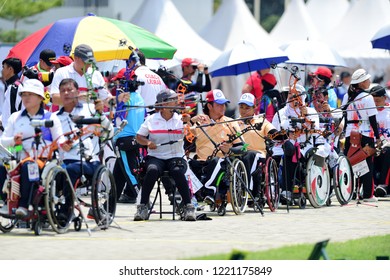 INDONESIA, October 6-13, 2018 : Athlete From Thailand In Action During Para Archery In Asian Para Games 2018 At JAKARTA, INDONESIA