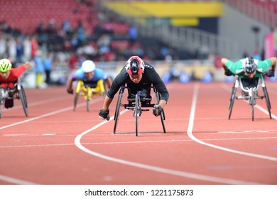 INDONESIA, October 6-13, 2018 : Pongsakorn Paeyo, Athlete from Thailand in action during Wheelchair racing Men's in Asian Para Games 2018 in JAKARTA, INDONESIA