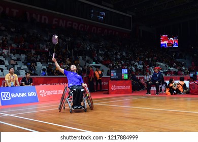 INDONESIA, October 6-13, 2018 : POOKKHAM SUJIRAT From Thailand In Action During Badminton Women's Singles WH1 In Asian Para Games 2018 At JAKARTA, INDONESIA