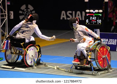 INDONESIA, October 6-13, 2018 : WHEELCHAIR FENCING In Action During Asian Para Games 2018 At JAKARTA, INDONESIA