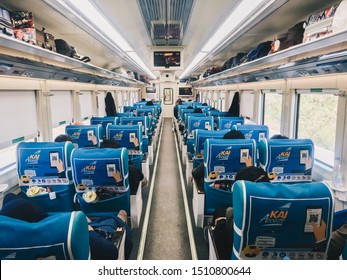 Indonesia Railroad Passenger Trains In The Executive Class Service. Jakarta, Indonesia-September 13, 2019. 