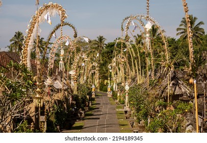 Indonesia - Street Is Lined With Penjors On Galungan Day In Bali