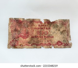 Indonesian currency, Rupiah, in the hundred denominations. 1984 minted money, poor condition. No longer printed. - Shutterstock ID 2215348219