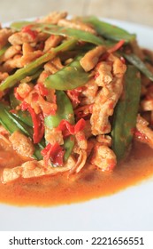 Indonesian Food Called Sambal Goreng Tahu Kapri On Wooden Table

