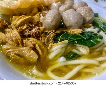 Indonesian Food, Mie Ayam Bakso, Noodles With Chicken And Served With Meatballs