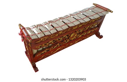 Indonesian Javanese Traditional Gamelan Music Instruments in White Isolated Background