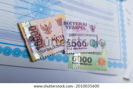 Indonesian legal stamps with nominal 10000, 6000 and 3000