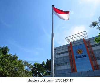 Indonesian national flag flying at the logistics office, Darmo area, Surabaya, East Java, Indonesia (surabaya, april 26 2017)                             