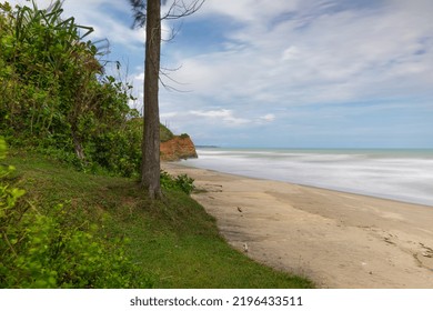 Indonesian scenery on the blue beach and cliffs by the beach