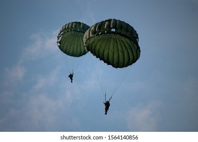 Indonesian Special Forces Paratrooper Jumping From A Plane