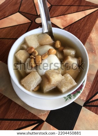 Indonesian traditional drink known as Wedang Sekoteng in Bahasa. A ginger-based hot drink which includes peanuts, diced bread, and pacar cina, can be found in Jakarta, West Java, and Central Java.
