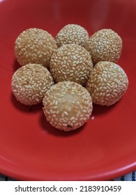 Indonesian Traditional Snack Known As Onde Onde. Made From  Wheat Flour And Mung Bean Powder.