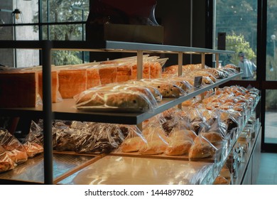 Indonesia-Yogyakarta, July 7th 2019. This Are Racks Full Of Bread In Brad Talk Bakery Inside The Sleman City Hall Mall.