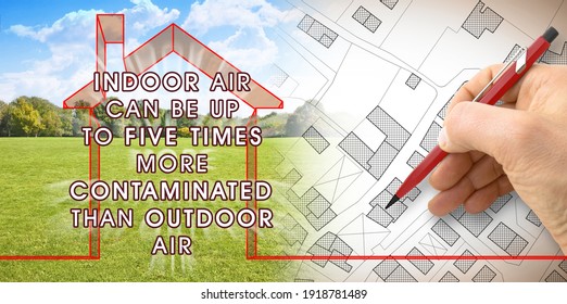 Indoor Air More Contaminated than Outdoor - concept image with the most common dangerous domestic pollutants in our homes.