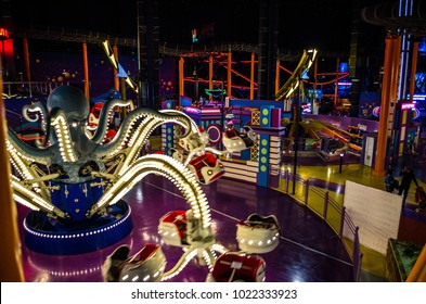 Indoor Amusement Park. Family Amusement Park, Moscow, Russia, July 16, 2017