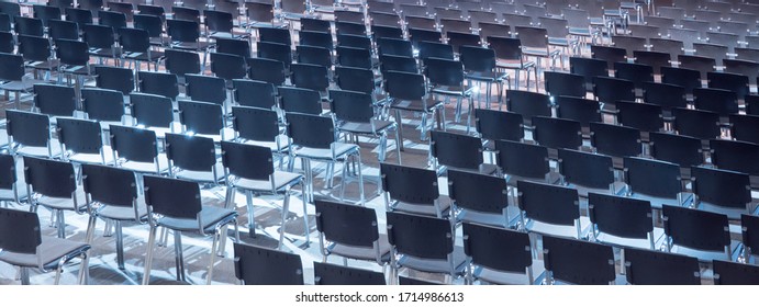 Indoor Business Conference. Empty Conference Hall. Hall For Business Meeting. Interior Of A Congress Hall. Event Cancelled Background. Empty Seats Due To Event Cancellation. Festival Concept. COVID-19