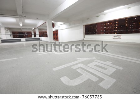 indoor carpark atnight in wode angle