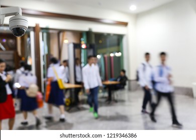 Indoor CCTV Monitoring, Security Cameras At Walking Through Metal Detector In A Building.