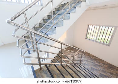 Indoor Concrete Staircase With Stainless Steel Handrail