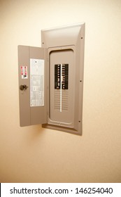 indoor home open electrical breaker panel - Shutterstock ID 146254040