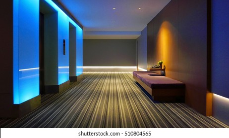 Indoor Hotel Lobby With The Strip Background Floor