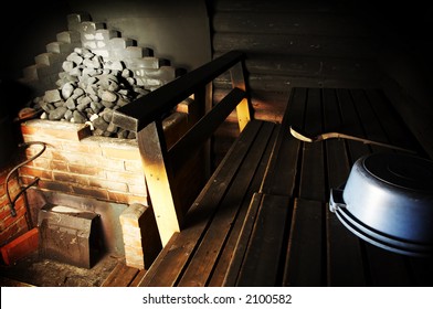 Indoor Image Of Old Finnish Smoke Sauna