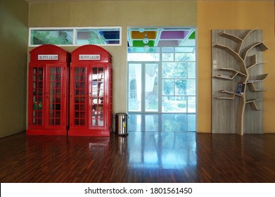 indoor interior by placing the phone booth in the corner of the room is very attractive, the location of SCH, Jalan Darmo, Surabaya, Indonesia (surabaya, september 9 2019)                            