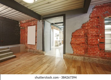 Indoor Interior: Loft Shop With Old Brick Wall