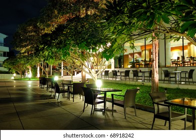 Indoor And Outdoor Restaurant In Night Illumination, Pattaya, Thailand