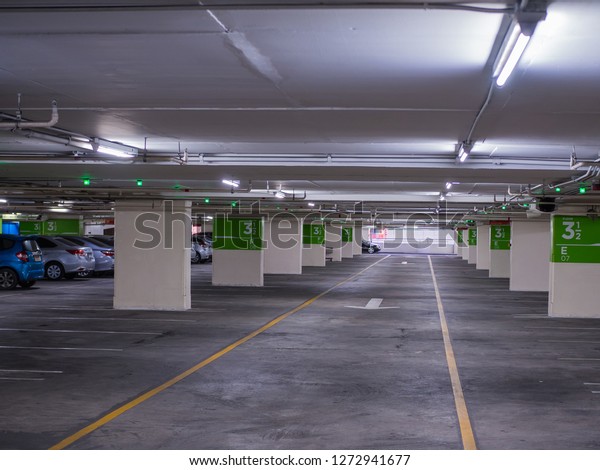 indoor parking lot cars garage in supermarket for
background wih some
space