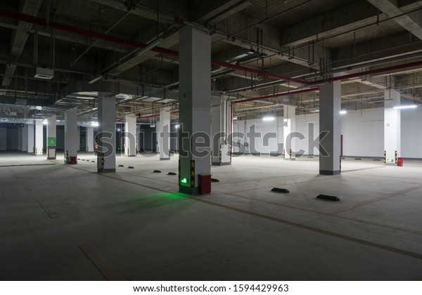 Indoor space of\
large underground parking\
lot