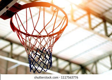 Indoor Sport Basketball Hoop In Gym Under Metal Sheet Roof