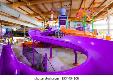 Indoor Waterpark Purple Fun Slide For Little Kids