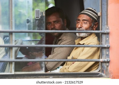 Indore, India -  02 20 2020: Crowd Of People In A Crowded City Bus In India