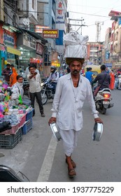 Indore, India - March 2021: A Street Vendor Through The Streets Of The Sarafa Bazaar In Indore On March 12, 2021 In Madhya Pradesh, India.