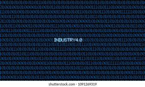 Industrial 4.0 Blue digital matrix bacgkground. Abstract background and Technology concept. Smart network connection and Internet of thing theme. Gear and World map background.