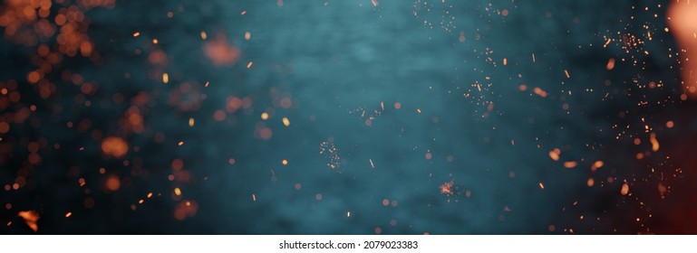 Industrial abstract blue background with flying fire particles - Shutterstock ID 2079023383