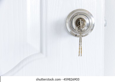 Industrial architecture Installing locking knob with key at the door inside the house by locksmith