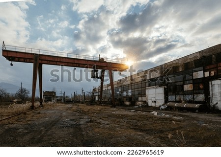 Industrial area, old shabby abandoned industrial buildings.