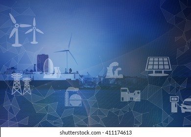 Industrial Area On The Coast, Smart Energy, Smart Grid, Abstract Image Visual