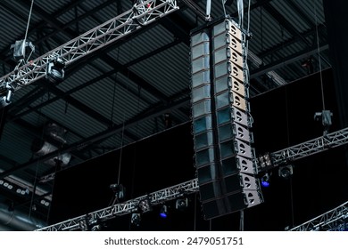 Industrial audio speakers in the venue