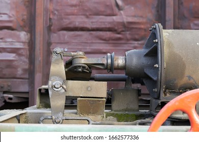 Industrial Background - Hydraulic Actuator Of Locomotive Brake Close Up.