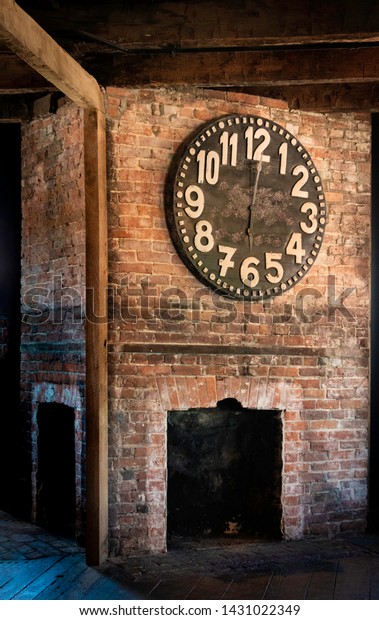 Industrial Brick Fireplace Chimney Large Clock Stock Photo Edit