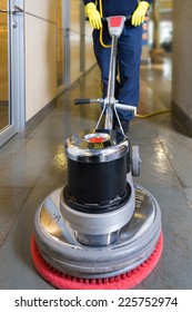 Industrial Buffing Machine Polishing The Floor In A Hallway