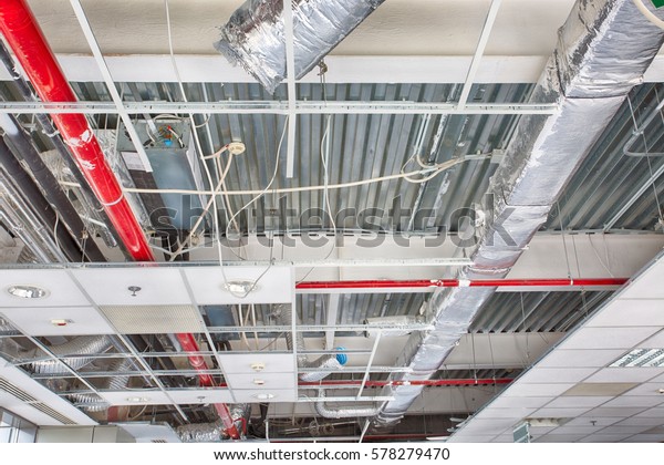 Industrial Building False Ceiling Under Construction Stock Photo