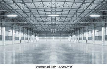 Industrial building or modern factory for manufacturing production plant or large warehouse, Polished concrete floor clean condition and space for industry product display or industry background.