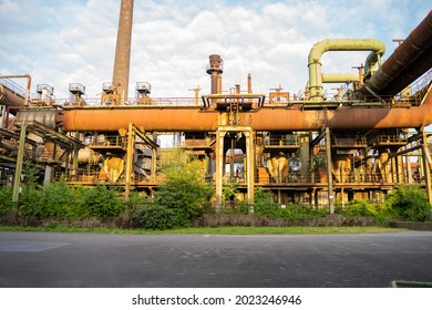 Industrial Building, Old Steel Mill In Sunlight