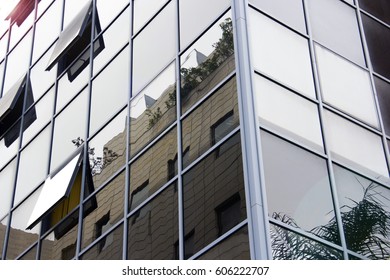 Industrial building with window reflection