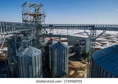 Industrial buildings: granary of a feed mill built of modern metal structures.