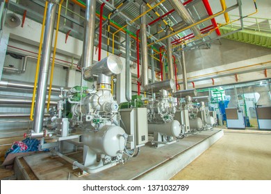 Industrial Compressor Refrigeration Station At Manufacturing Factory 